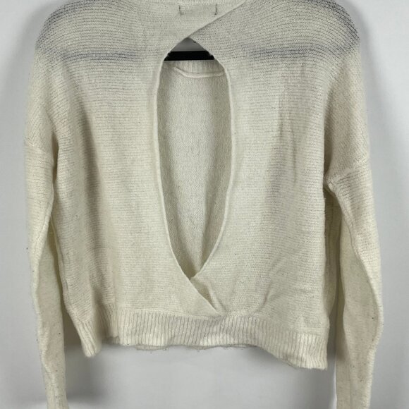 Forever 21 Short Sweater Size S White Long Sleeve Crew Neck Open Back Tight Knit - Picture 6 of 9